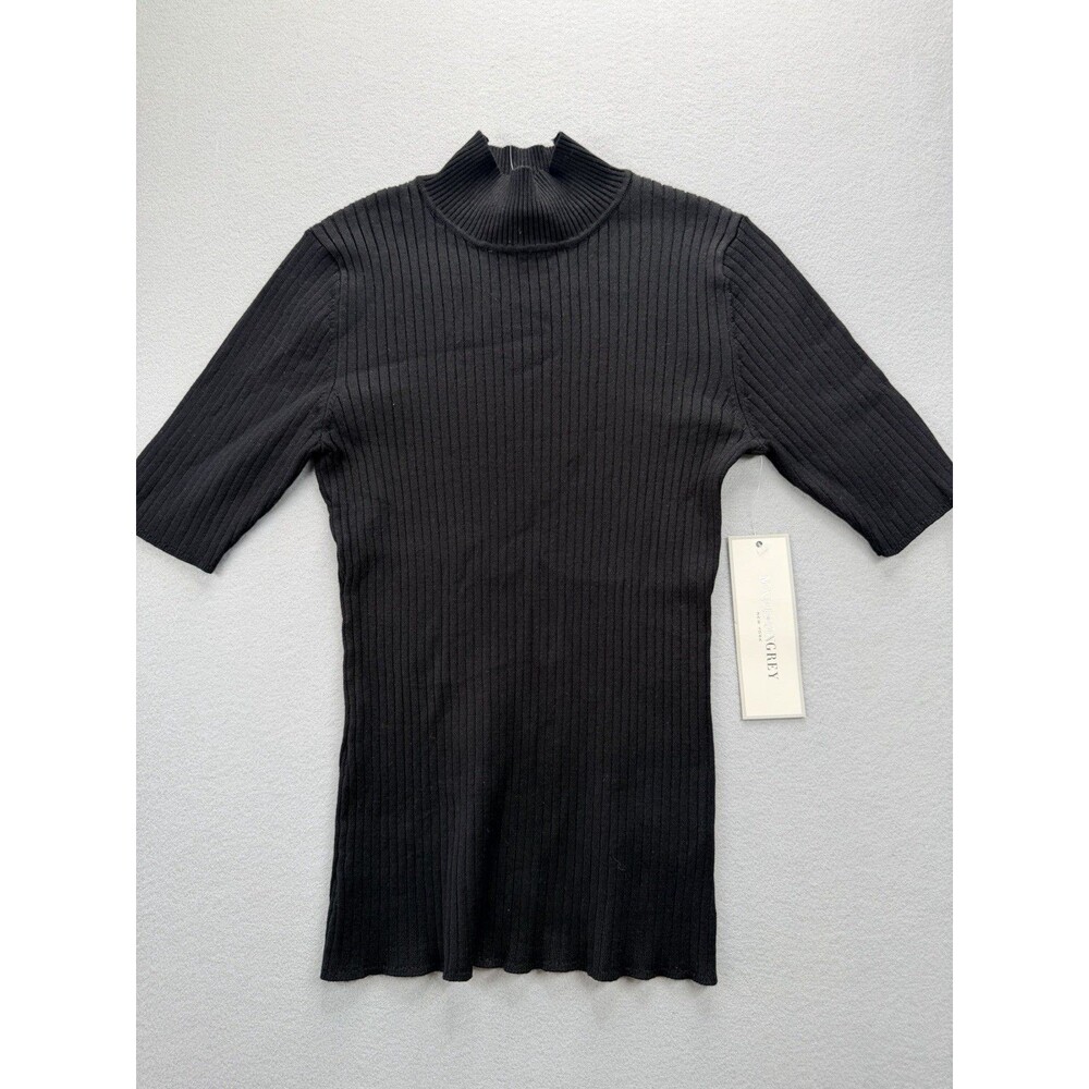 Madison Grey Women’s Ribbed Mock Neck 3/4 Sleeve Top Black NWT Size S - Picture 5 of 16